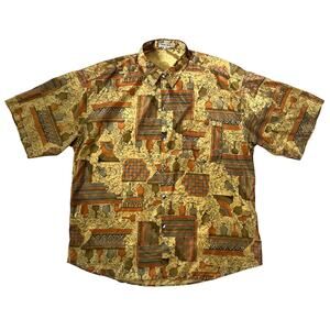Vintage 80s / 90s Mens Thai‎ Silk Button Down Shirt Short Sleeve // Size 2XL